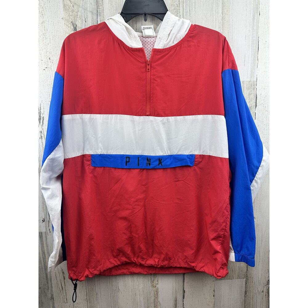PINK Victoria's‎ Secret Red White Blue Windbreaker Hooded Lightweight Jacket XS